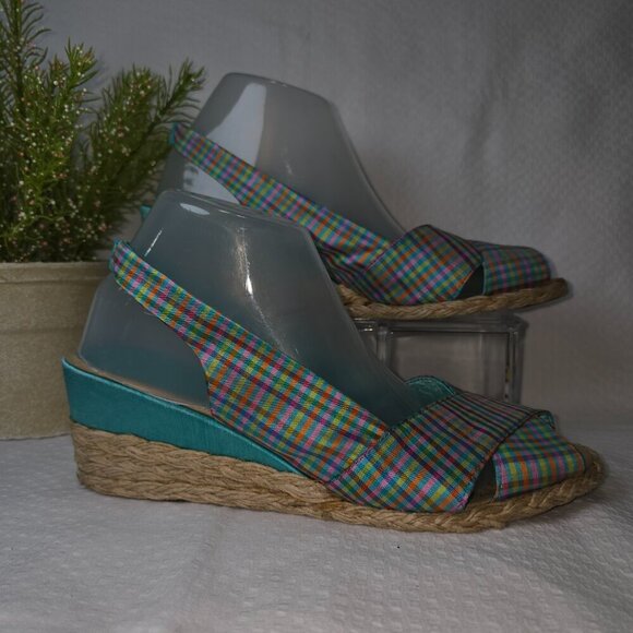 LAUREN RALPH LAUREN CAMARA PLAID ESPADRILLE HEEL WOMENS SIZE 9.5 EUC - Picture 3 of 8